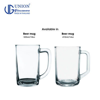 UNION GLASS Thailand Premium Clear Glass Beer Mug Beer Lovers 400ml Set of 6 Amazing Gift Idea For Any Occasion!