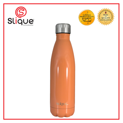 SLIQUE Stainless Steel Glossy Finish Insulated Water Bottle 500ml Modern Italian Design Amazing Gift Idea For Any Occasion! (Orange)