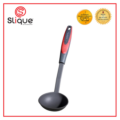 SLIQUE Premium Nylon Ladle TPR Silicone Handle Kitchen Essentials Amazing Gift Idea For Any Occasion! (Red)