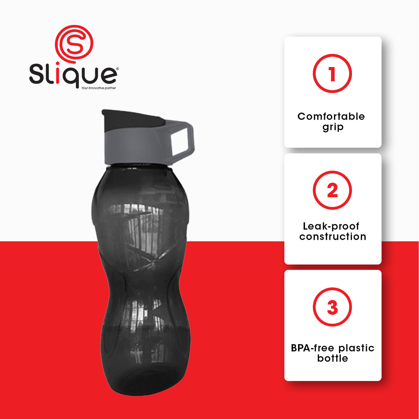 SLIQUE PP Sports Water Bottle BPA Free 800ml Set of 3 Modern Italian Design Amazing Gift Idea For Any Occasion!