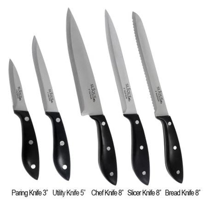SLIQUE Premium Stainless Steel Kitchen Knife Block w/ Scissors Bakelite Anti-Slip Handle Set of 6 Amazing Gift Idea For Any Occasion!