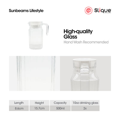 SLIQUE Premium Glass Pitcher w/ White Lid 500 ml, Line Collection Amazing Gift Idea For Any Occasion!