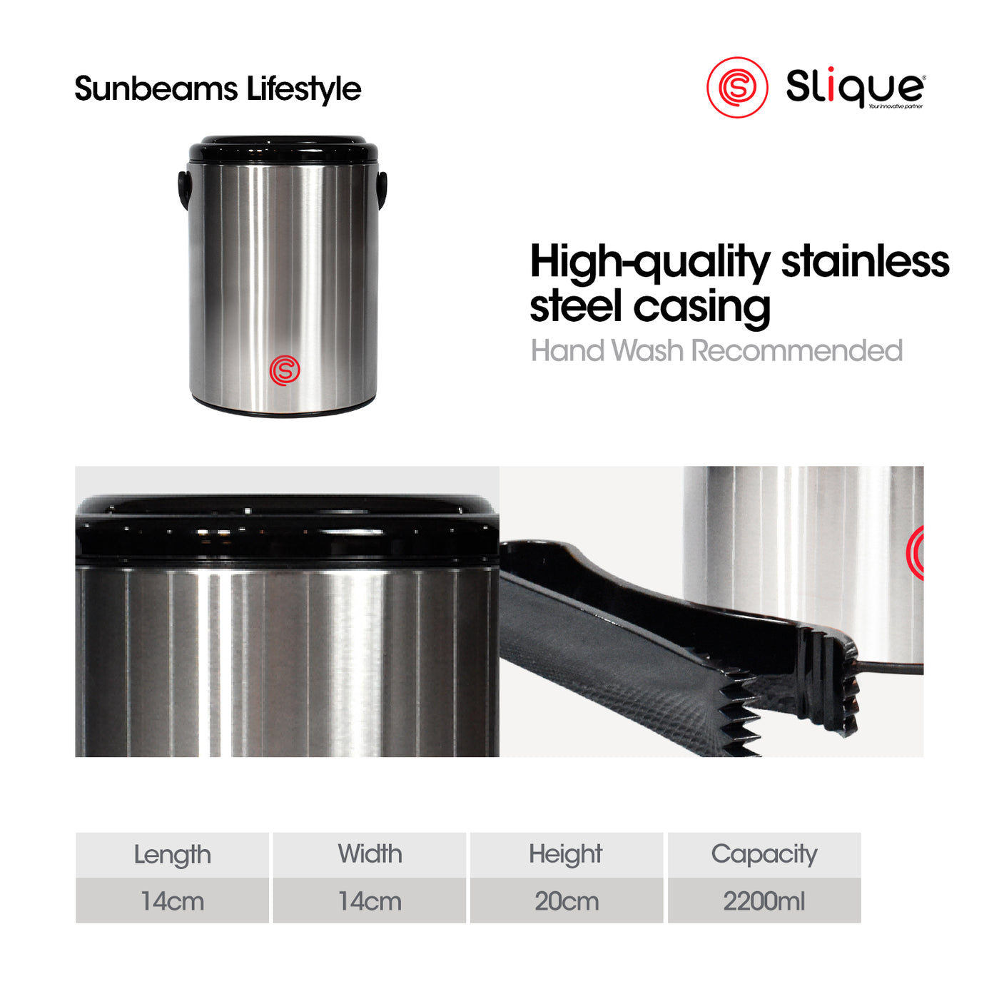 SLIQUE Premium Insulated Ice Bucket w/ Tong 1600ml Amazing Gift Idea For Any Occasion! (Silver)