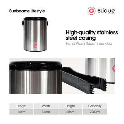 SLIQUE Premium Insulated Ice Bucket w/ Tong 2200ml (Silver)