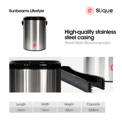 SLIQUE Premium Insulated Ice Bucket w/ Tong 1600ml Amazing Gift Idea For Any Occasion! (Silver)