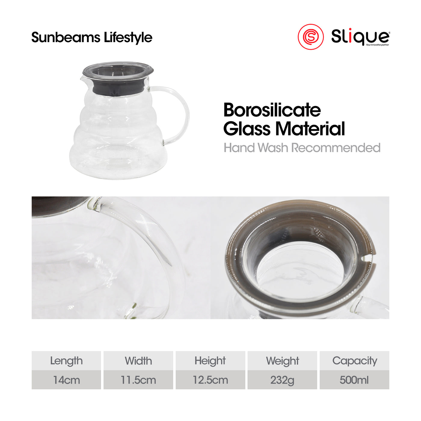 SLIQUE Premium Borosilicate Glass Coffee Server 500ml|0.5L Coffee Lovers Modern Italian Design Amazing Gift Idea For Any Occasion!