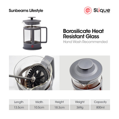 SLIQUE Premium Borosilicate Glass French Coffee Press 350ml Modern Italian Design Amazing Gift Idea For Any Occasion!