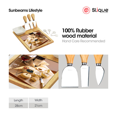 SLIQUE Premium Bamboo Cheese Board and Stainless Steel Cutlery Set Set of 10 Amazing Gift Idea For Any Occasion!