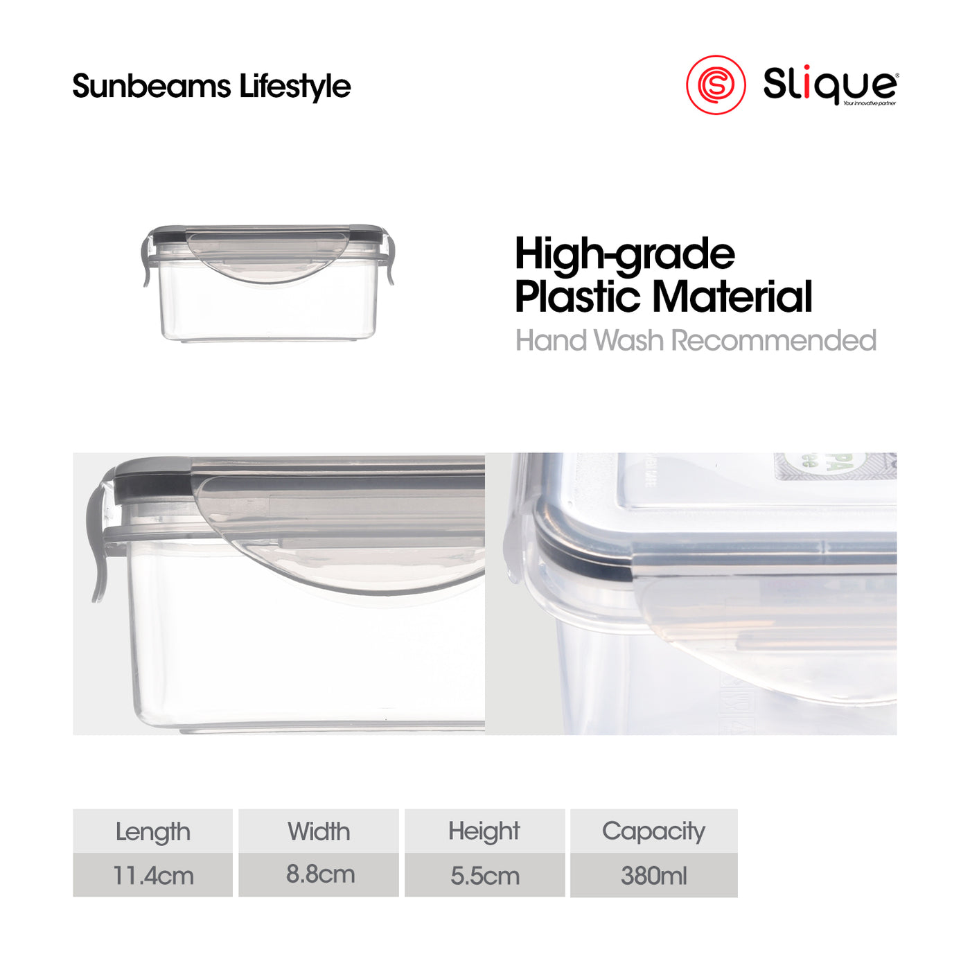 SLIQUE Premium PP Square  Food Container Airtight | Leak Proof Storage Essentials Amazing Gift Idea For Any Occasion! 380ml