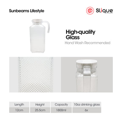 SLIQUE Premium Glass Pitcher w/ Black Lid 1800ml, Diamond Collection Amazing Gift Idea For Any Occasion!