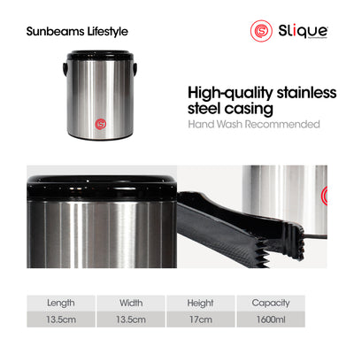 SLIQUE Premium Insulated Ice Bucket w/ Tong Stainless Steel 1600ml Amazing Gift Idea For Any Occasion! (Silver)
