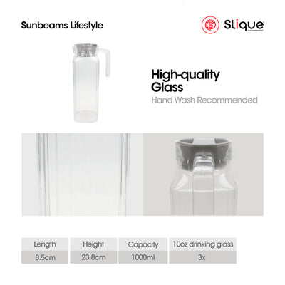 SLIQUE Premium Glass Pitcher w/ White Lid 500 ml, Line Collection Amazing Gift Idea For Any Occasion!