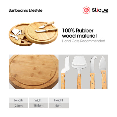 SLIQUE Premium Bamboo Cheese Board and Stainless Steel Cutlery Set of 5 Amazing Gift Idea For Any Occasion!