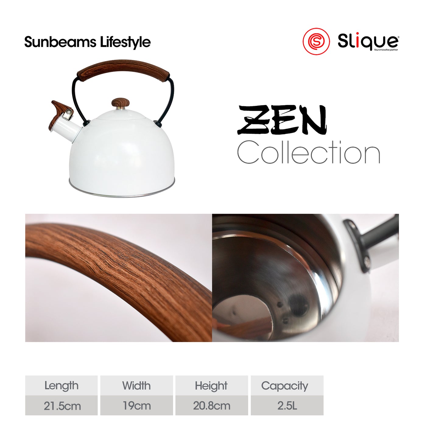 SLIQUE Whisting Kettle 2.5L - Stainless Steel Zen Collection