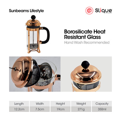 SLIQUE Premium Borosilicate Glass Copper French Coffee Press 300ml Amazing Gift Idea For Any Occasion! (Rosegold)