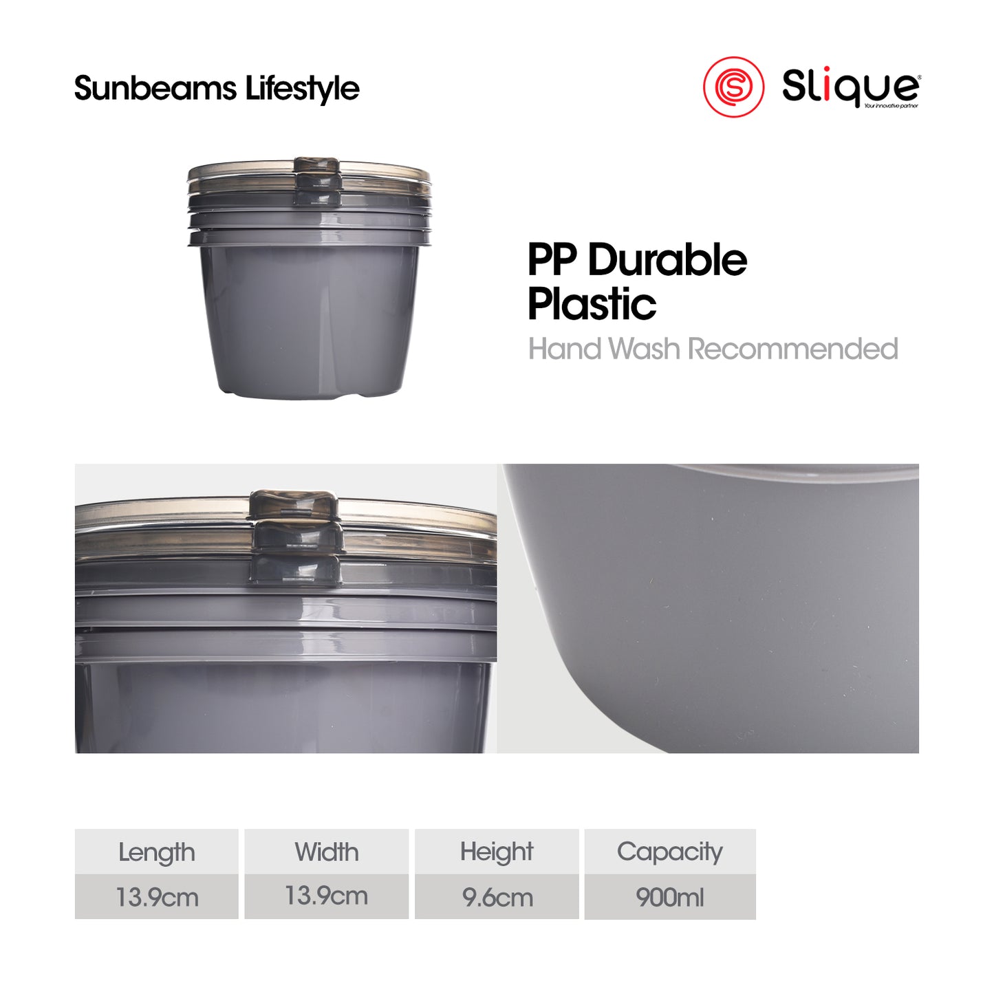 SLIQUE Premium Round Food Crisper w/ Air Vent on Lid 900ml Set of 3
