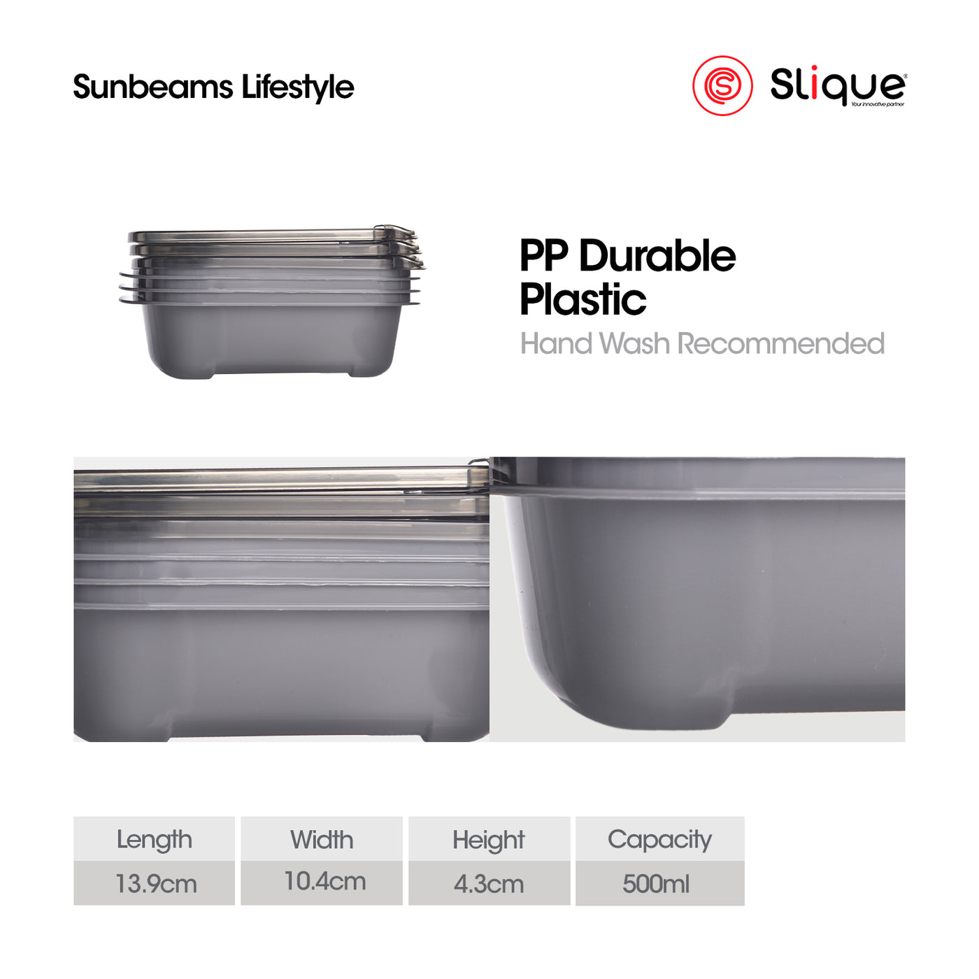 SLIQUE Premium Rectangular Food Crisper w/ Air Vent on Lid Set of 3 500ml Storage Essentials Amazing Gift Idea For Any Occasion!