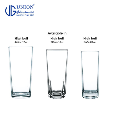 UNION GLASS Thailand	Premium Clear Glass Highball Water, Juice, Soda, Liquor Glass 285 ml | 10 oz Set of 6 Amazing Gift Idea For Any Occasion!