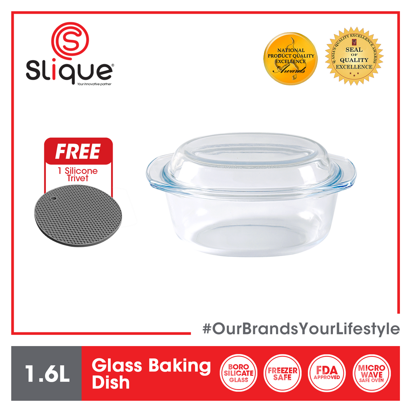 SLIQUE Premium Borosilicate Oval Glass Baking Dish Microwave & Oven Safe 1000ml Baking Essentials Amazing Gift Idea For Any Occasion!