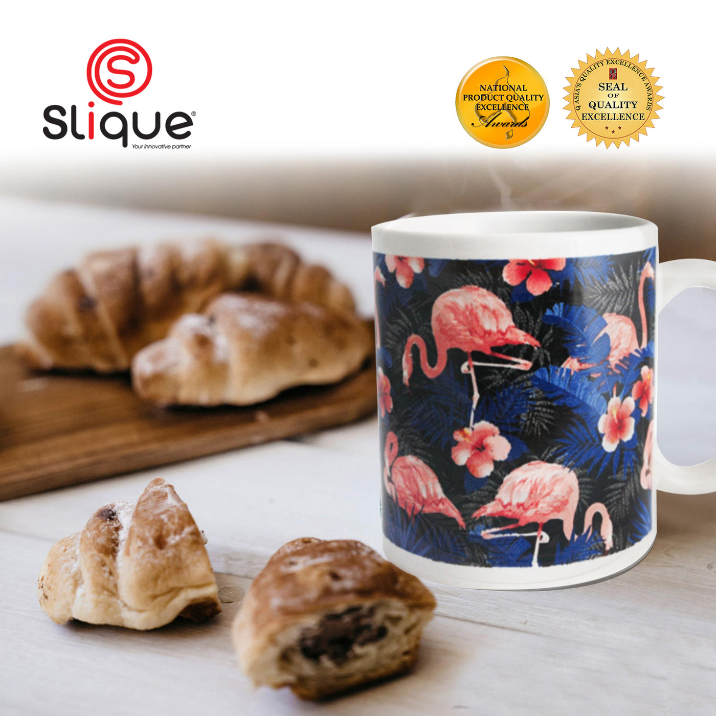 SLIQUE Premium Ceramic Mug Limited Edition Design 300ml Coffee Lovers Tea Lovers (Flamingo)
