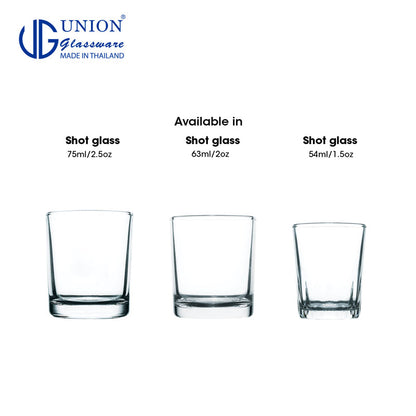 UNION GLASS Thailand Premium Clear Glass Shot Glass 63ml | 2oz Set of 6