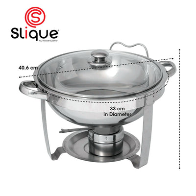 SLIQUE Premium Stainless Steel Round Chafing Dish w/ Warmer & Burner 5000ml|5L