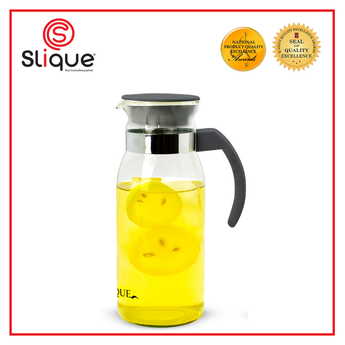 SLIQUE Premium Glass Bottle w/ Cover Pitcher 1000mL Amazing Gift Idea For Any Occasion!