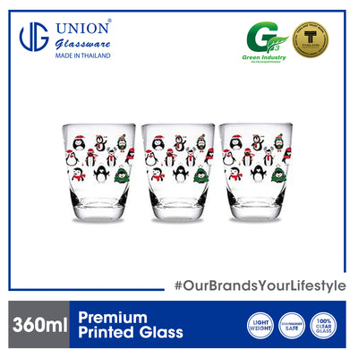 UNION GLASS Printed Glass Limited Edition Design Water, Juice, Soda, Liquor Glass 360ml | 13oz [Set of 3] Amazing Gift Idea For Any Occasion!