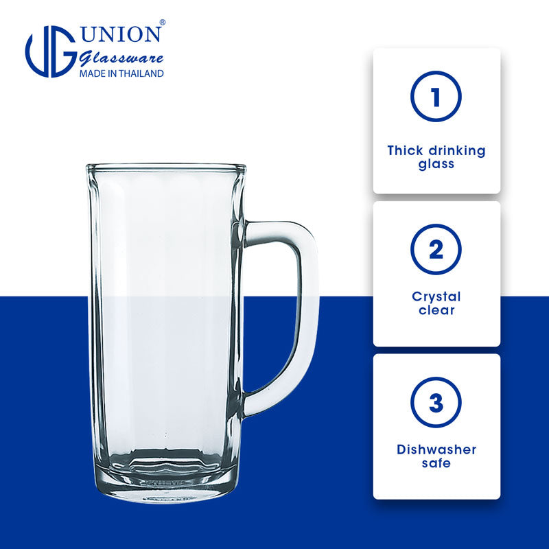 UNION GLASS Thailand Premium Clear Glass Beer Mug Beer Lovers 375ml Set of 6 Amazing Gift Idea For Any Occasion!