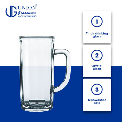 UNION GLASS Thailand Premium Clear Glass Beer Mug Beer Lovers 375ml Set of 6