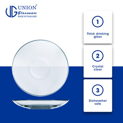UNION GLASS Thailand Premium Clear Glass Saucer 140 ml |  4.7 oz | 6" Set of 6 Amazing Gift Idea For Any Occasion!