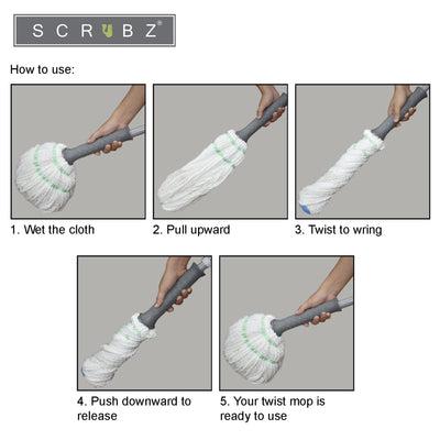 SCRUBZ Heavy Duty Cleaning Essentials Easy Grip Premium Microfiber Twist Mop Self-Wringing