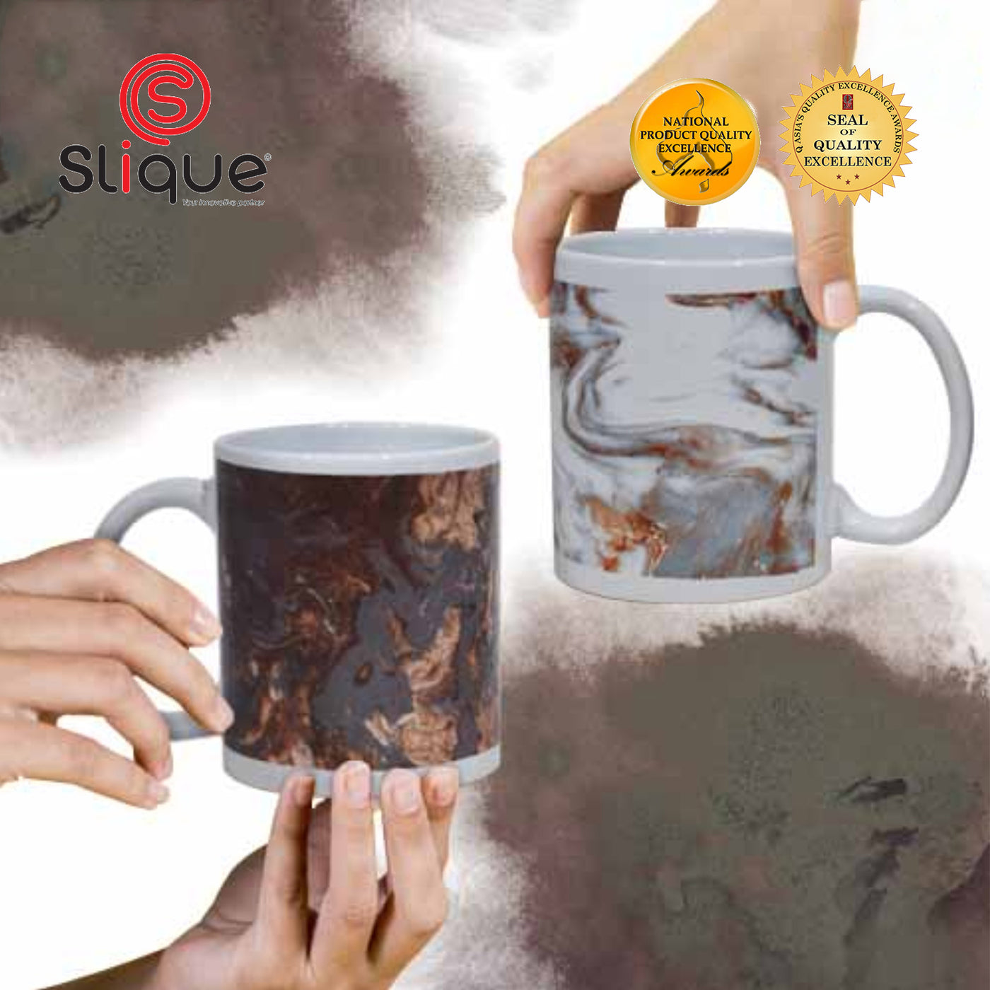 SLIQUE Premium Ceramic Mug Limited Edition Design 300ml Set of 2 (Marble)
