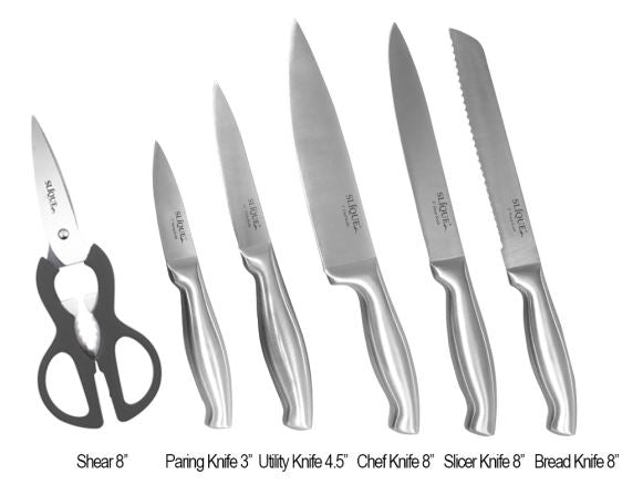 SLIQUE Premium 18/8 Stainless Steel Kitchen Knife Block w/ Scissors Set of 7 Amazing Gift Idea For Any Occasion!