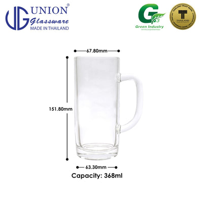 UNION GLASS Thailand Premium Clear Glass Beer Mug Beer Lovers 400ml Set of 6 Amazing Gift Idea For Any Occasion!