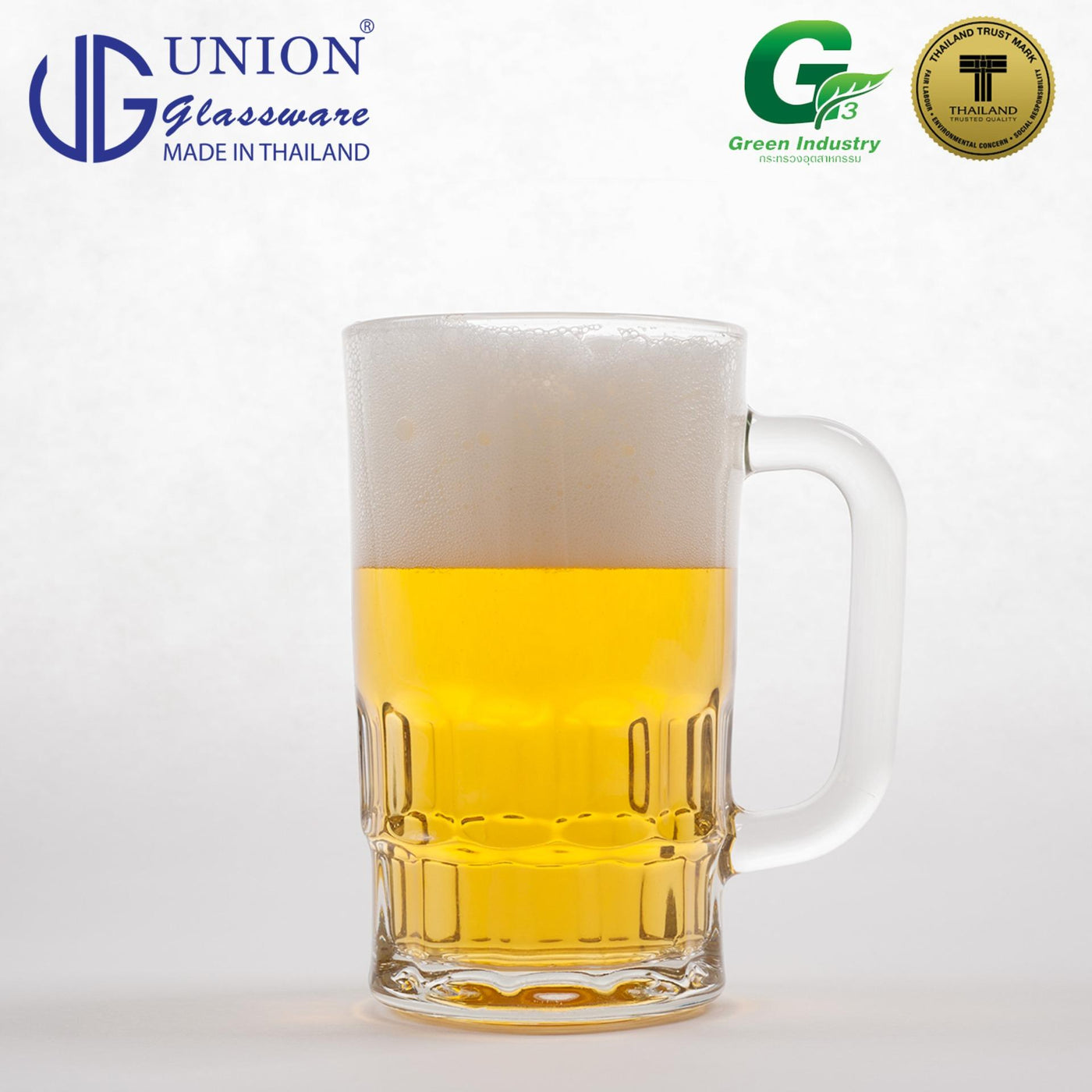 UNION GLASS Thailand Premium Clear Glass Beer Mug Beer Lovers 385ml Set of 6 Amazing Gift Idea For Any Occasion!