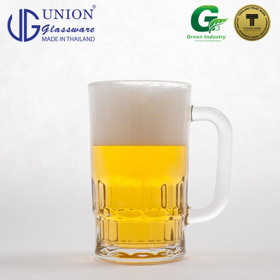 UNION GLASS Thailand Premium Clear Glass Beer Mug Beer Lovers 385ml Set of 6 Amazing Gift Idea For Any Occasion!