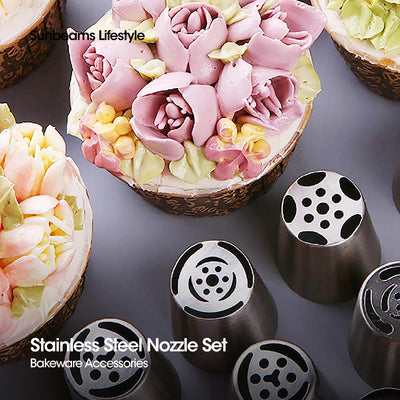 SLIQUE Premium Stainless Steel Cupcake Icing Set w/ Coupler & Reusable Icing Bag Set of 11