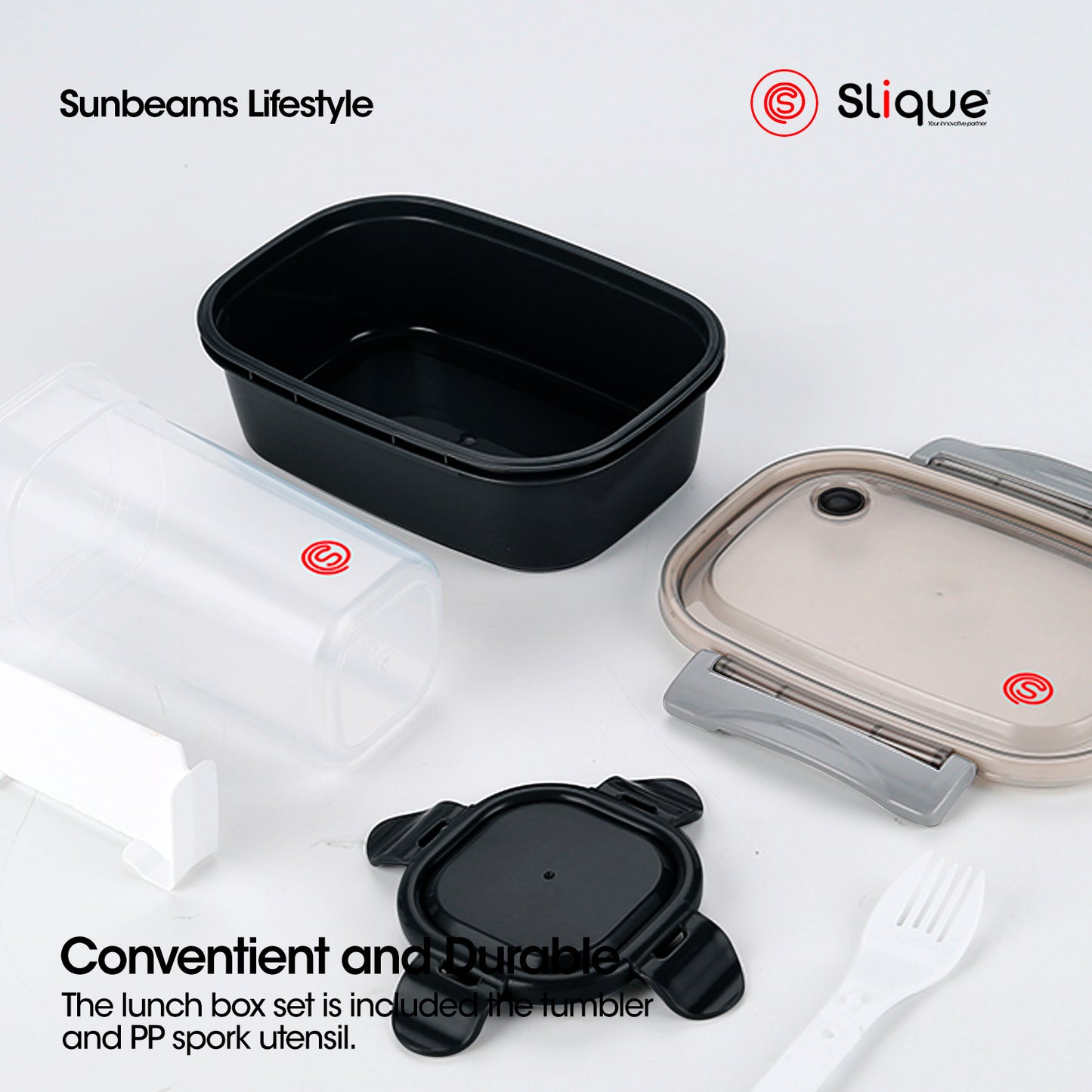 SLIQUE Premium Lunch Box Airtight Microwave Safe Set of 2 (Grey)