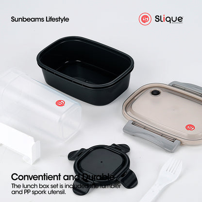 SLIQUE Premium Lunch Box Airtight Microwave Safe Set of 2 (Grey)