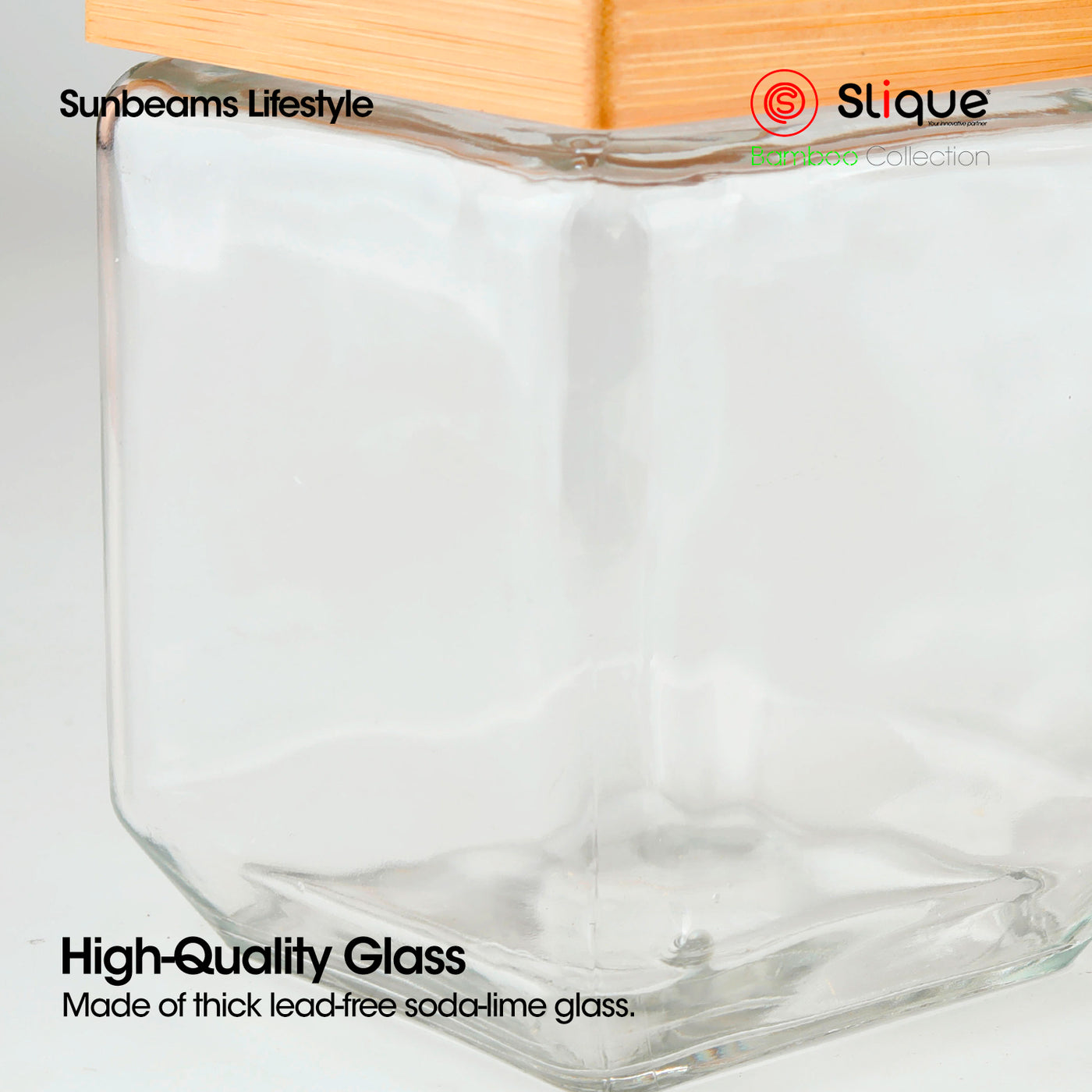 SLIQUE Food Jar [Set of 2] Soda Lime Glass, Bamboo lid with PE seal ring | Airtight | Lead-Free