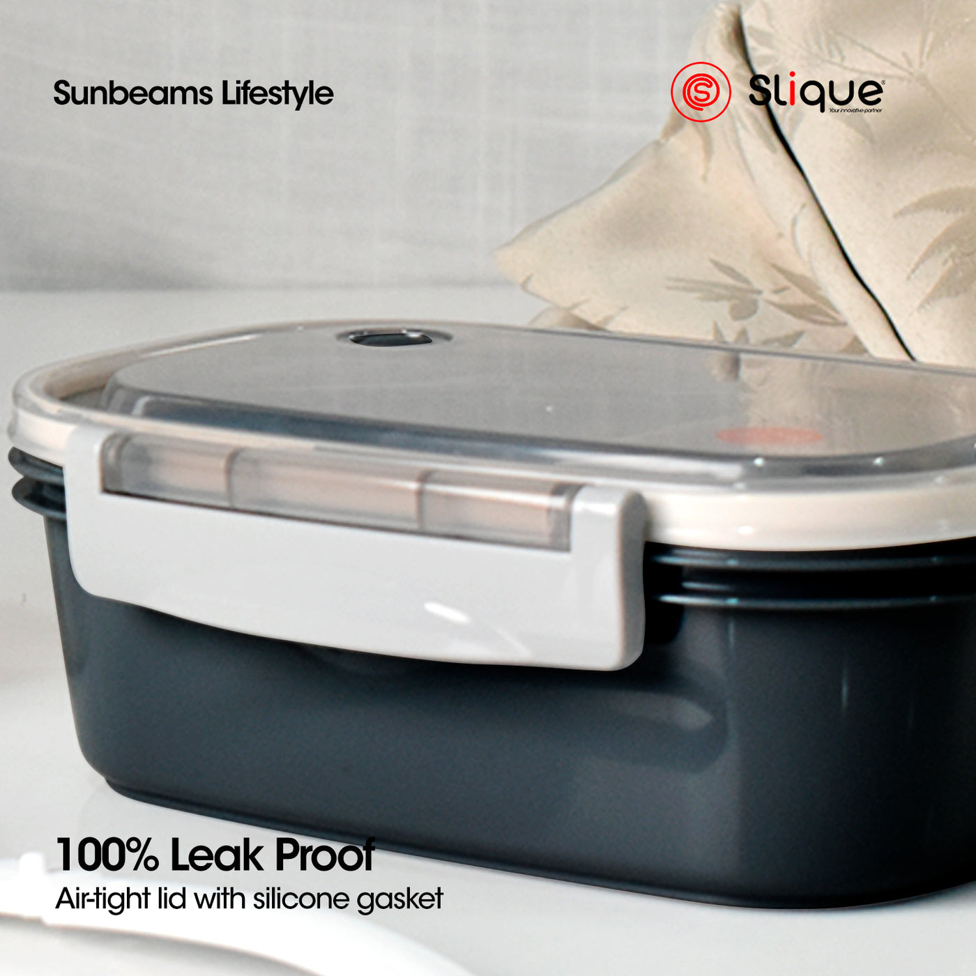 SLIQUE Premium Lunch Box Airtight Microwave Safe Set of 2 Amazing Gift Idea For Any Occasion! (Grey)