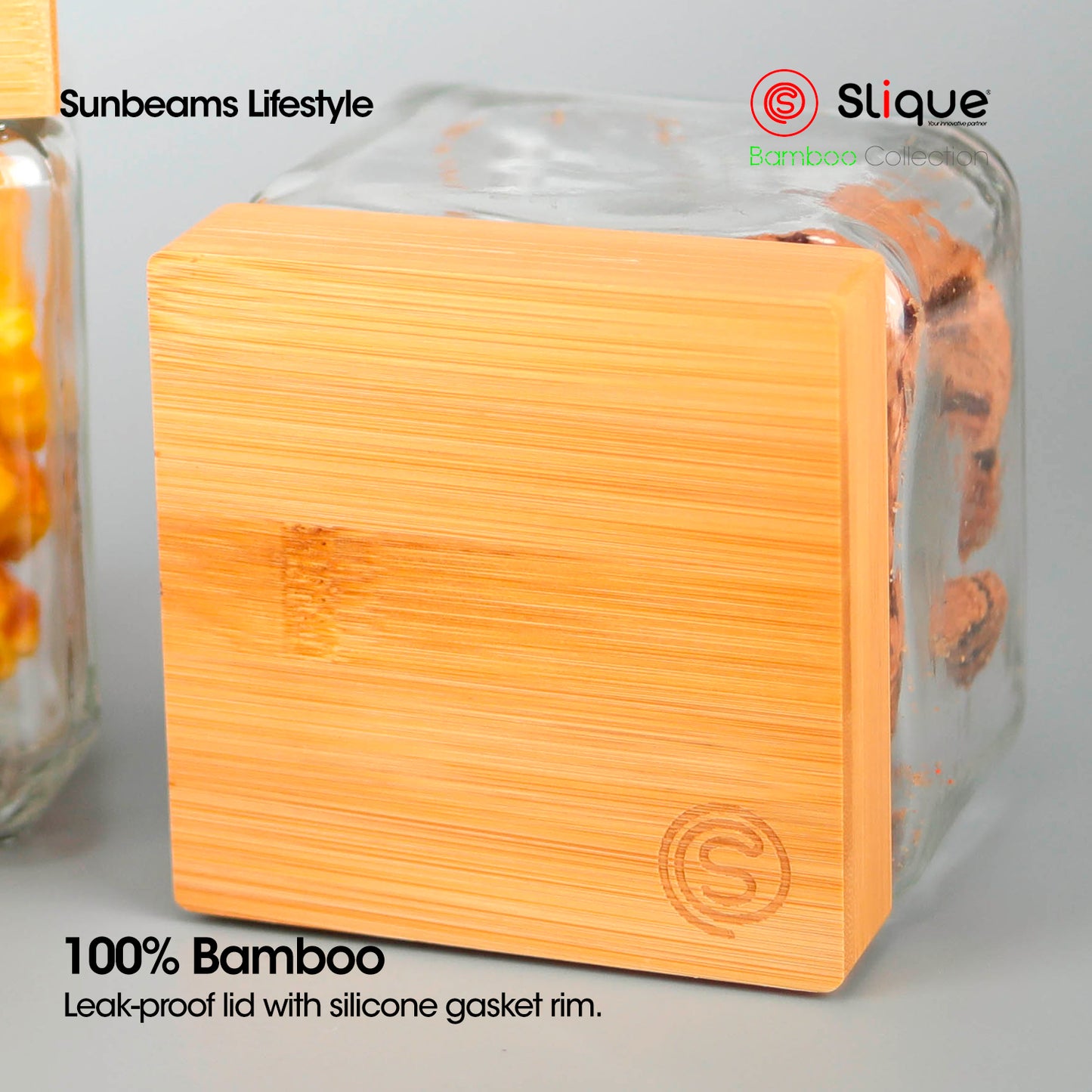 SLIQUE Food Jar [Set of 2] Soda Lime Glass, Bamboo lid with PE seal ring