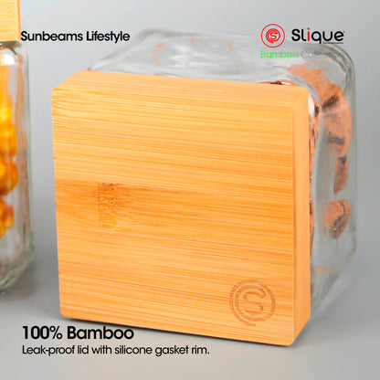 SLIQUE Food Jar [Set of 2] Soda Lime Glass, Bamboo lid with PE seal ring