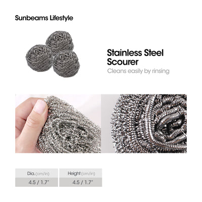 SCRUBZ Premium Stainless Steel Scourer Set of 3 5.5 x 5.5 x 3 cm Tough Kitchen Cleaning