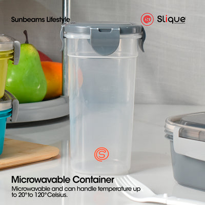 SLIQUE Premium Lunch Box Airtight Microwave Safe Set of 2 Amazing Gift Idea For Any Occasion! (Grey)