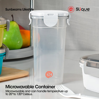 SLIQUE Premium Lunch Box Airtight Microwave Safe Set of 2 (Grey)