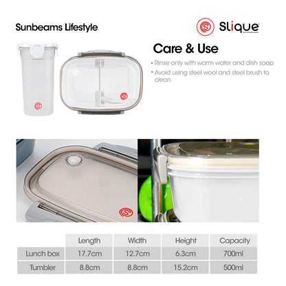 SLIQUE Premium Lunch Box Airtight Microwave Safe Set of 2 (Grey)