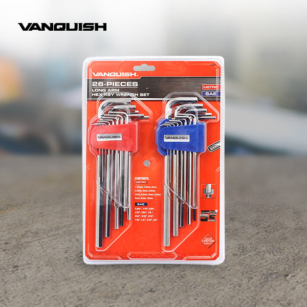 VANQUISH Premium | Heavy Duty | Professional Long Arm Hex Key Wrench Set of 26
