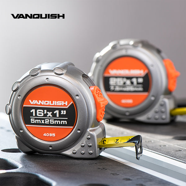 VANQUISH Power Tape Measure, Nylon Coated Blade Premium | Heavy Duty | Professional 0.19inch | 0.98inch 5mm | 25mm